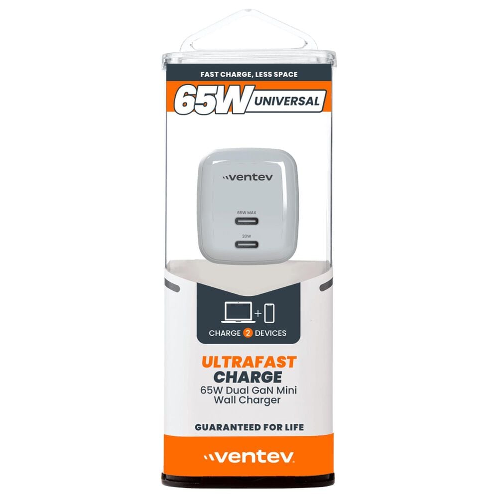 Ventev 65W Dual USB-C GaN Mini Wall Charger in White, , large
