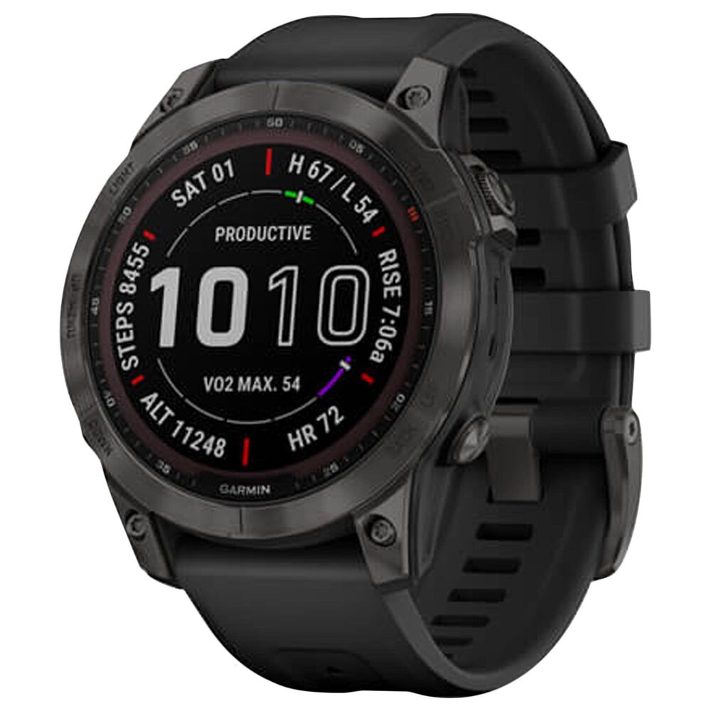 Garmin Fenix 7 Sapphire Solar Edition Smartwatch 33mm Carbon Gray DLC Titanium with Black Band, , large