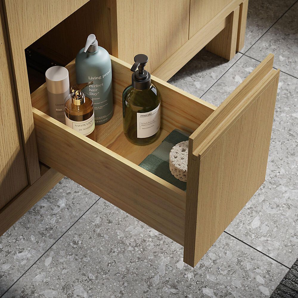 Kohler Solive 60" Double Bathroom Vanity in Light Oak with 2 cm White Quartz Top and Rectangular Sinks, , large