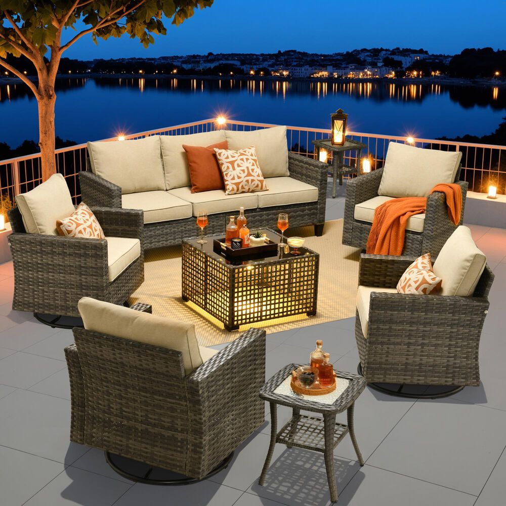 HOMLUX 8-Piece Outdoor Patio Furniture Set in Beige, , large
