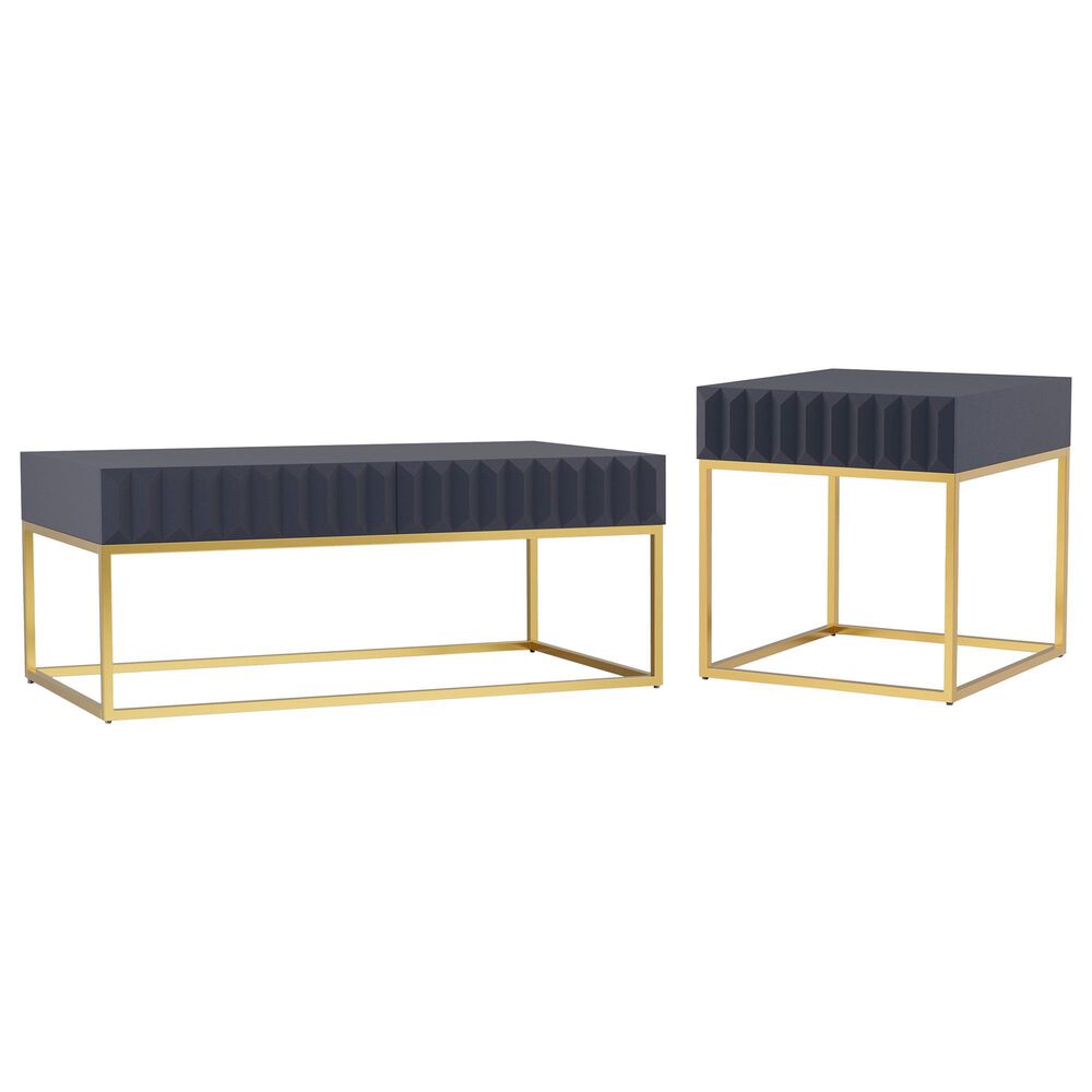 Furniture of America Ismael 2-Piece Coffee Table Set in Antique Blue/Gold, , large