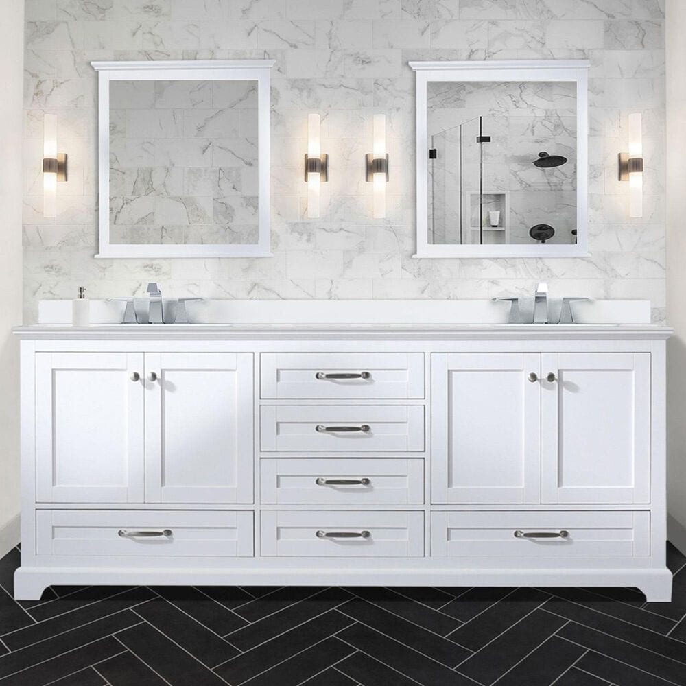 Lexora Home Dukes 80&quot; Double Bathroom Vanity in White with 2 cm White Quartz Top and Rectangular Sinks, , large