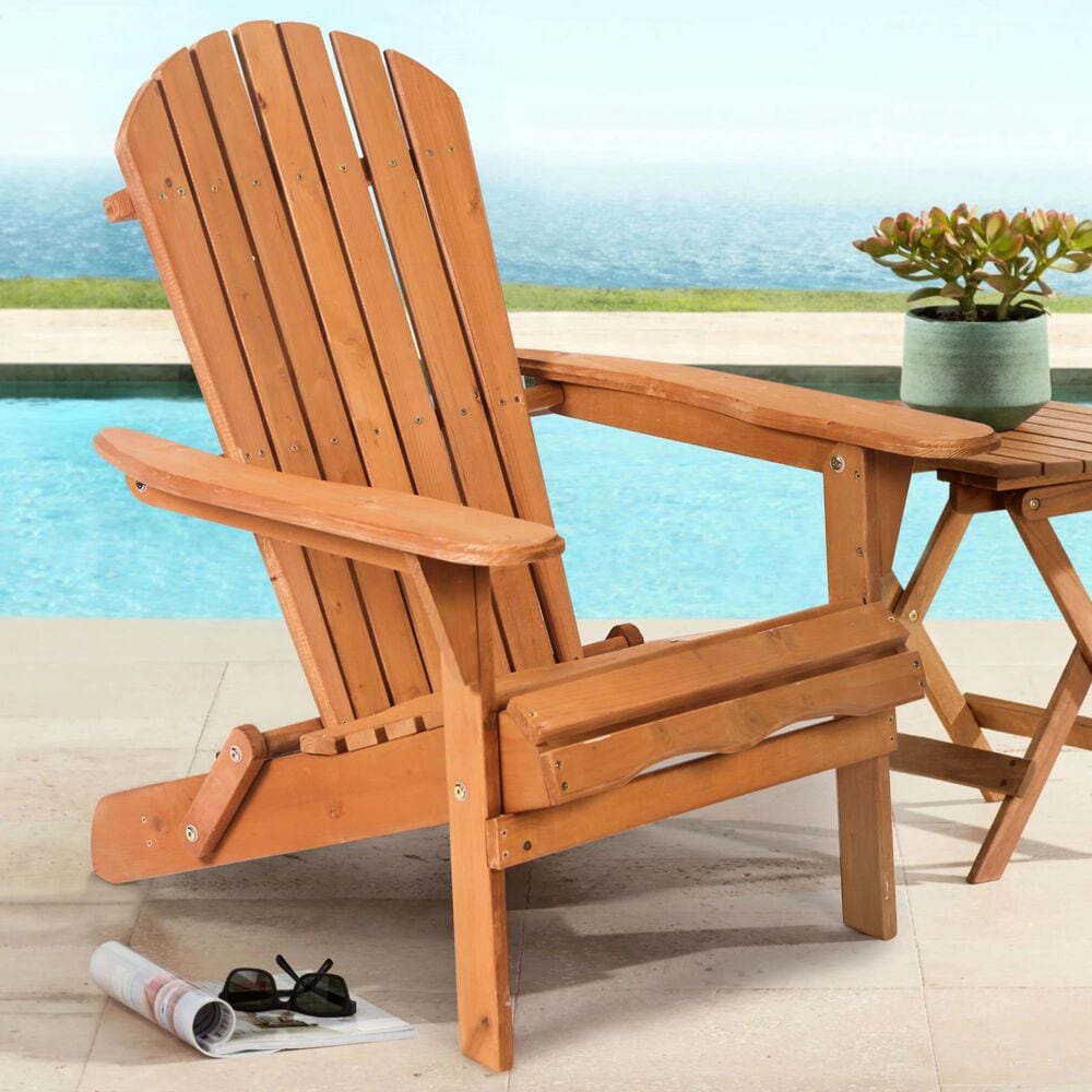 Furniture of America Raye Folding Patio Adirondack Chair in Natural, , large