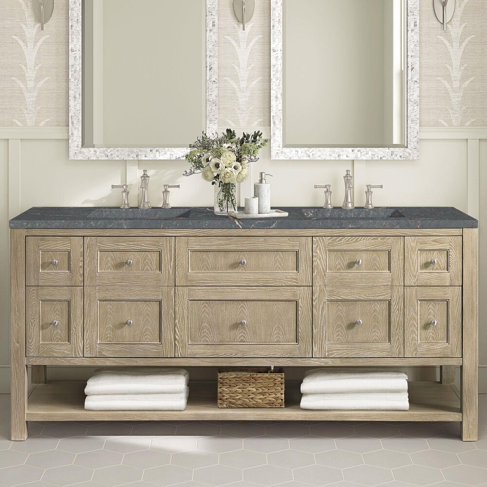 James Martin Vanities Breckenridge 72&quot; Double Vanity in Whitewashed Oak with 3 cm Parisien Bleu Quartz Top, , large