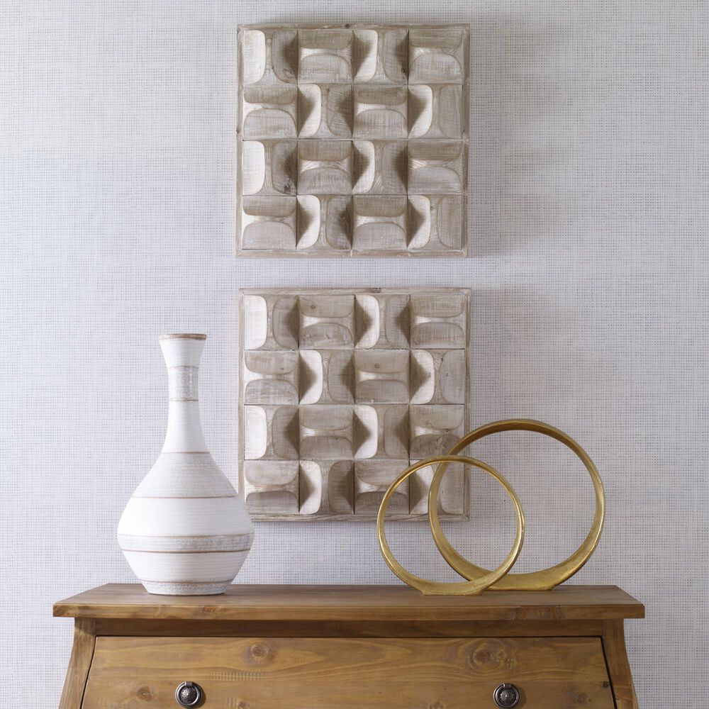 Uttermost Pickford 20&quot; x 20&quot; Wood Wall Decor in Natural Wash and Ivory, , large
