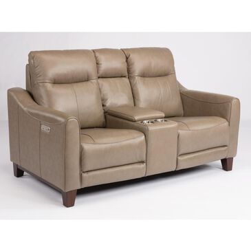 Flexsteel Forte Leather Power Reclining Loveseat with Console in Mushroom, , large