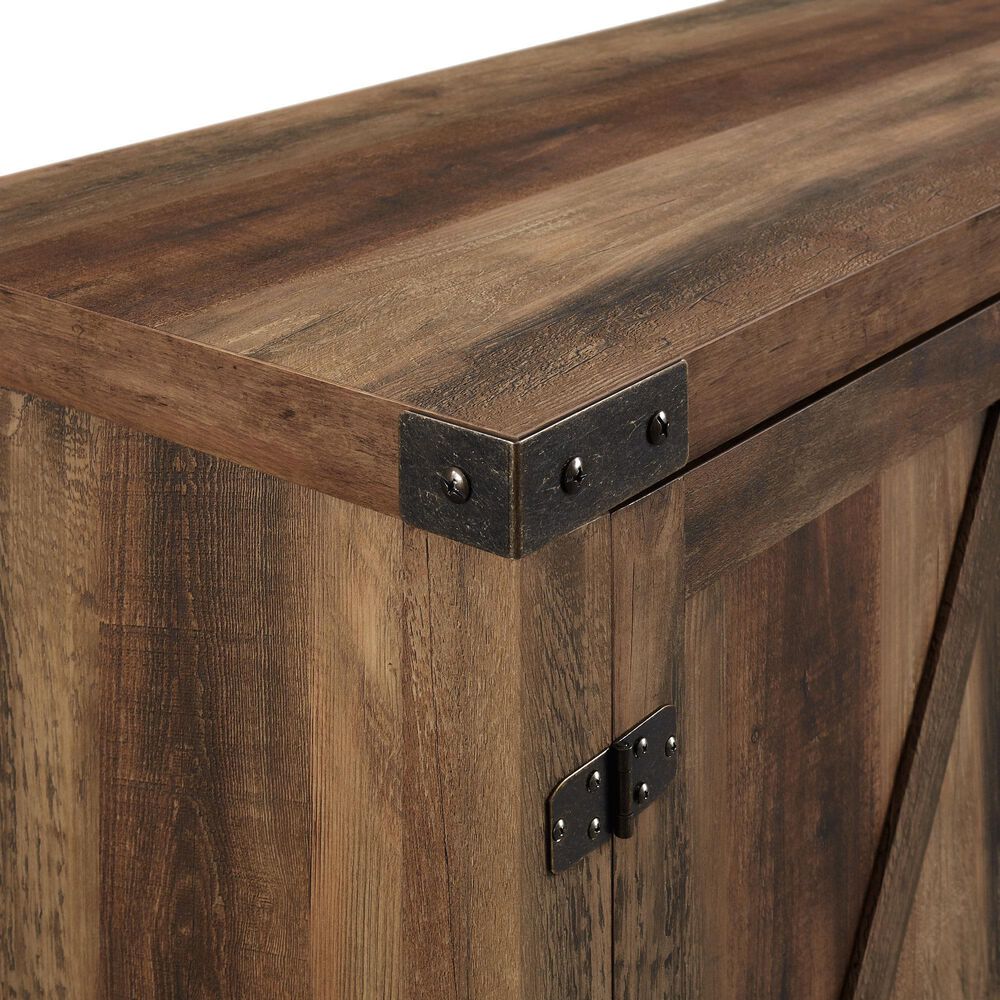 Walker Edison 58&quot; Barn Door Fireplace Console in Rustic Oak, , large