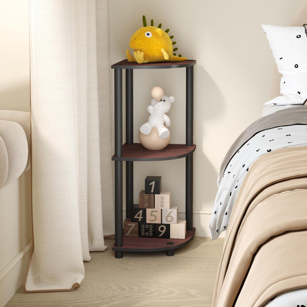 HOMLUX Turn-N-Tube 3-Tier Corner Bookshelf in Dark Cherry and Black, , large