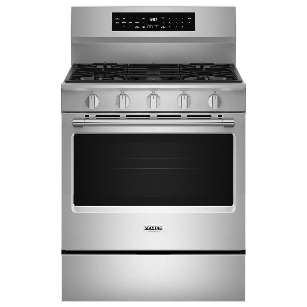 Maytag 2-Piece Kitchen Package with 5 Cu. Ft. Gas Range and 1.1 Cu. Ft. Over-The-Range Toaster Oven in Fingerprint Resistant Stainless Steel, , large