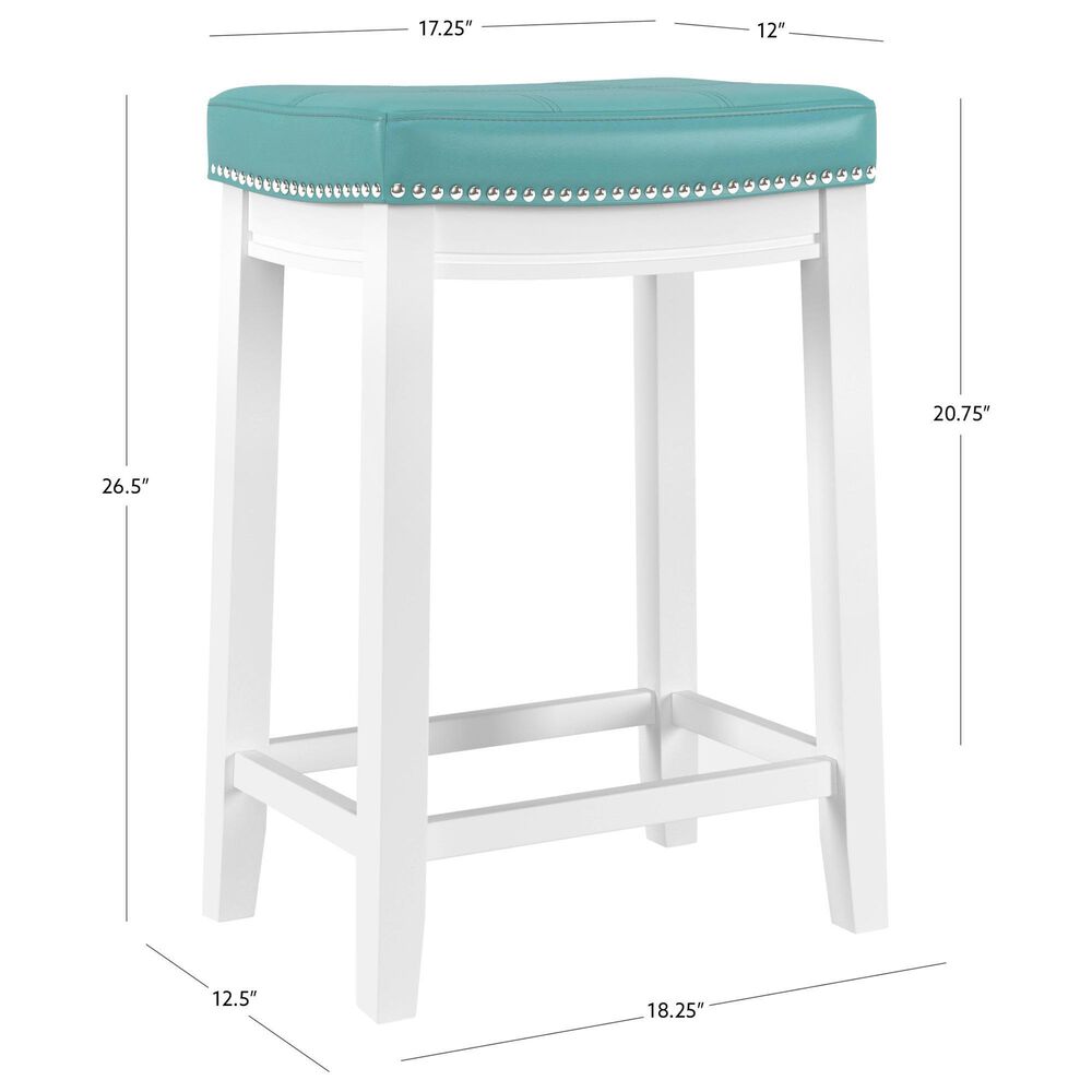 Linon Home Decor Claridge Counter Stool with Teal Cushion in White, , large