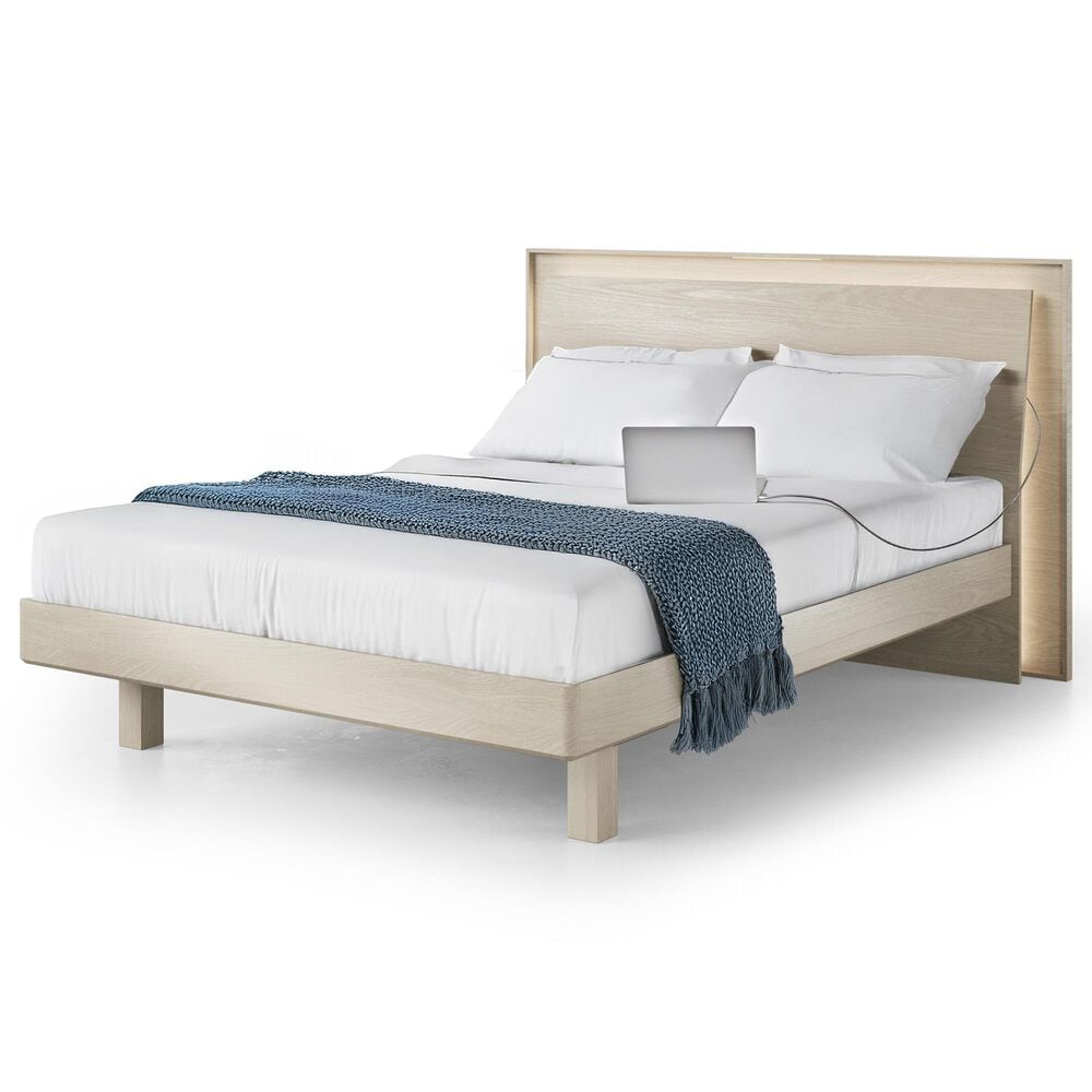 BDI Kara Queen Platform Bed and Two Nightstands in Washed Oak, , large