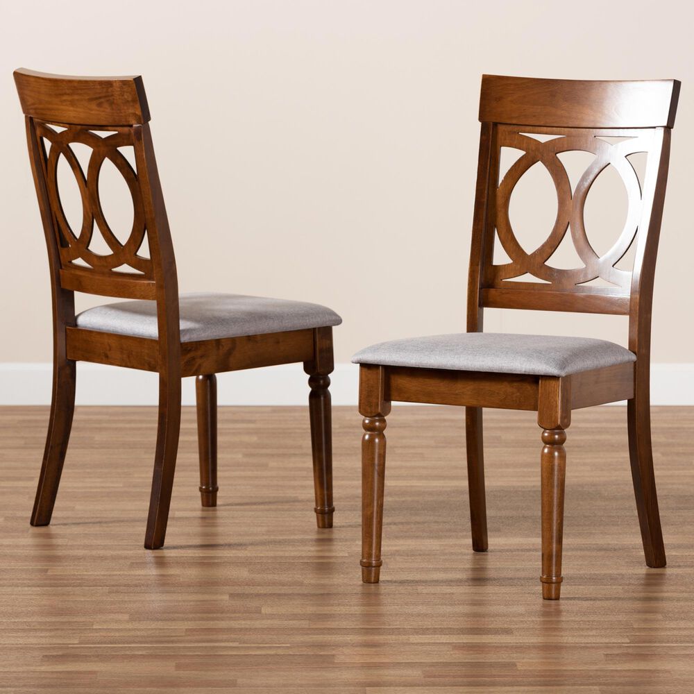 Baxton Studio Lucie Side Chair with Grey Cushion in Walnut Brown (Set of 2), , large