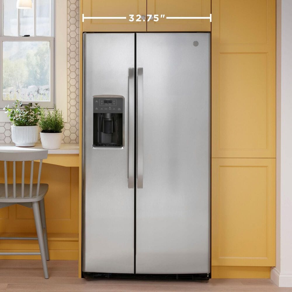 GE Appliances 23 Cu. Ft. Side by Side Refrigerator with External Dispenser in Fingerprint Resistant Stainless Steel, , large