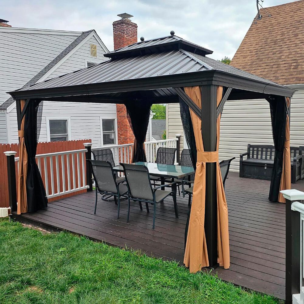 HOMLUX 10' x 12' Hardtop gazebo with double roof in Bronze, , large