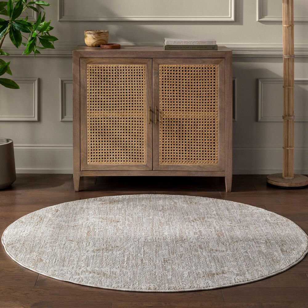 Surya Masterpiece Light Gray, Medium Gray, Cream and Tan 6&#39;7&quot; Round Area Rug, , large