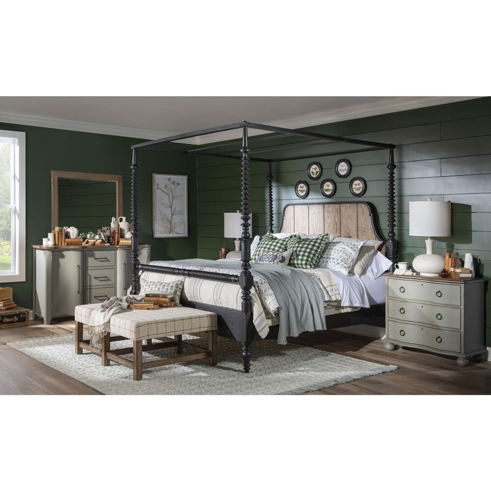 Legacy Classic Vintage Market Queen Canopy Bed in Barnwood Oak and Kettle Black, , large