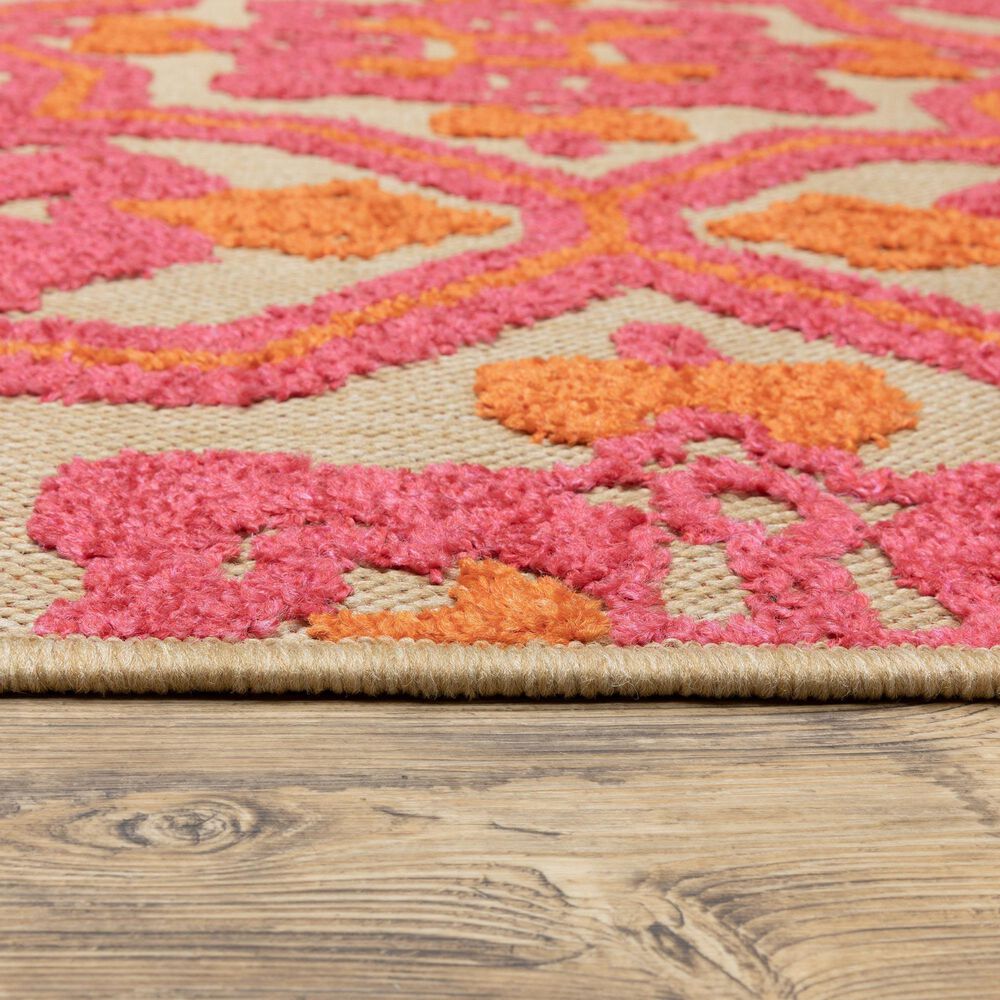 Oriental Weavers Cayman Sand and Pink 3'10" x 5'5" Indoor/Outdoor Area Rug, , large