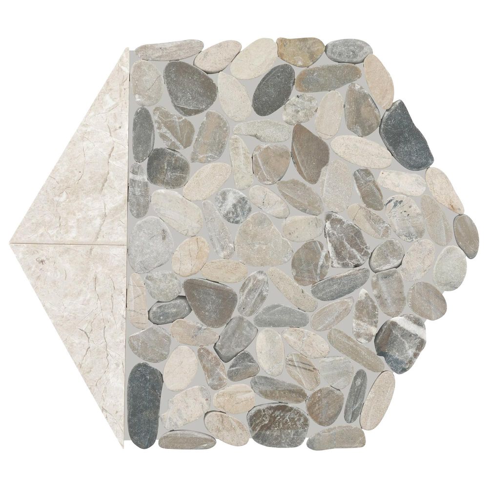 Dal-Tile Pebble Oasis Coal 12&quot; x 10&quot; Tri-Hexagon Natural Stone Mosaic Sheet, , large
