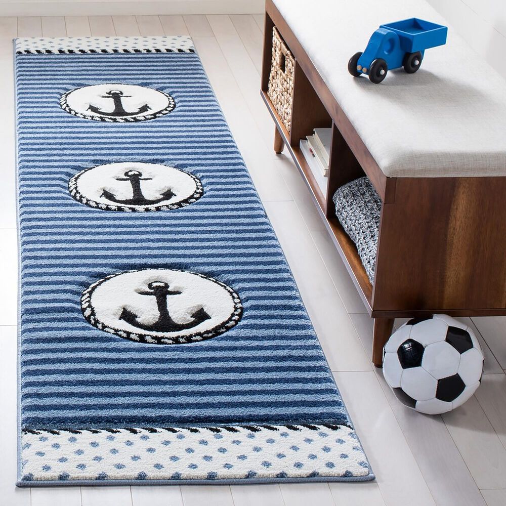 Safavieh Carousel CRK124 2&#39; x 8&#39; Navy and Ivory Kids Rug, , large