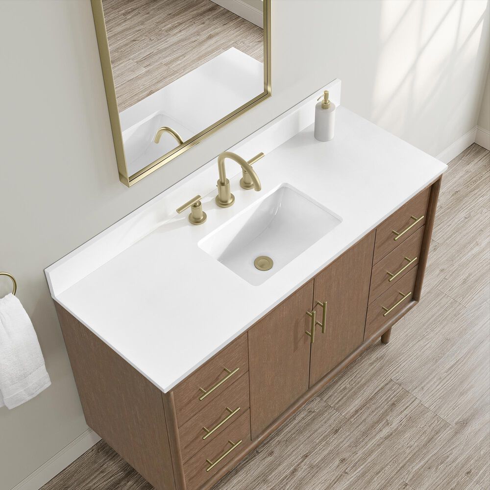 37B Mertola 48" Single Bathroom Vanity Cabinet in Walnut Drift with White Composite Stone Top and Backsplash, , large