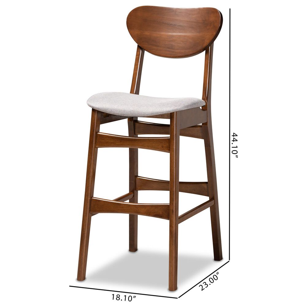Baxton Studio Katya Bar Stool with Grey Cushion in Walnut Brown (Set of 2), , large
