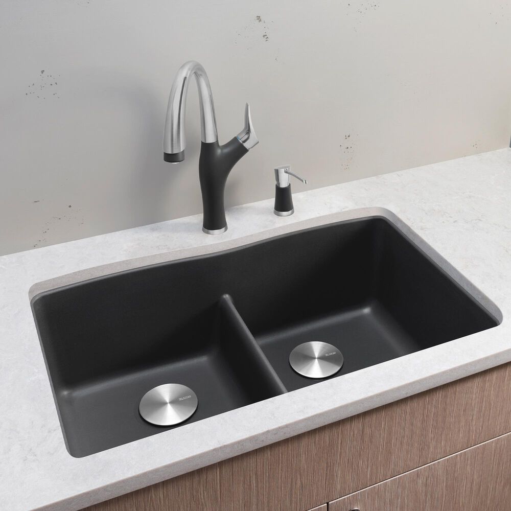 Blanco Diamond Equal Double Bowl Kitchen Sink with Low Divide in Cinder, , large