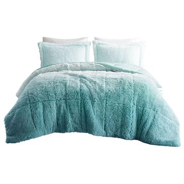 Hampton Park Brielle Ombre 2-Piece Twin/Twin XL Shaggy Long Fur Comforter Mini Set in Aqua, , large