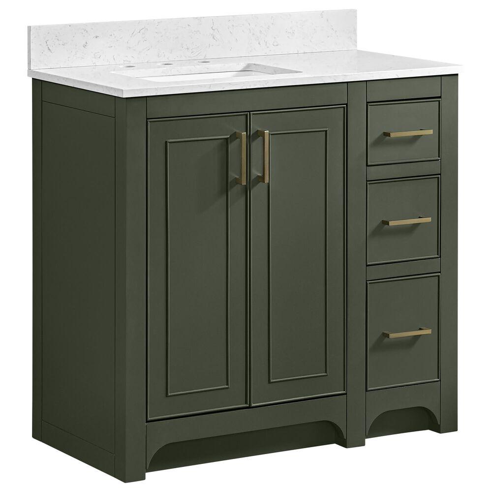37B Lucerne 36" Single Bathroom Vanity Cabinet in Deep Olive Green with Marble Top and Backsplash, , large