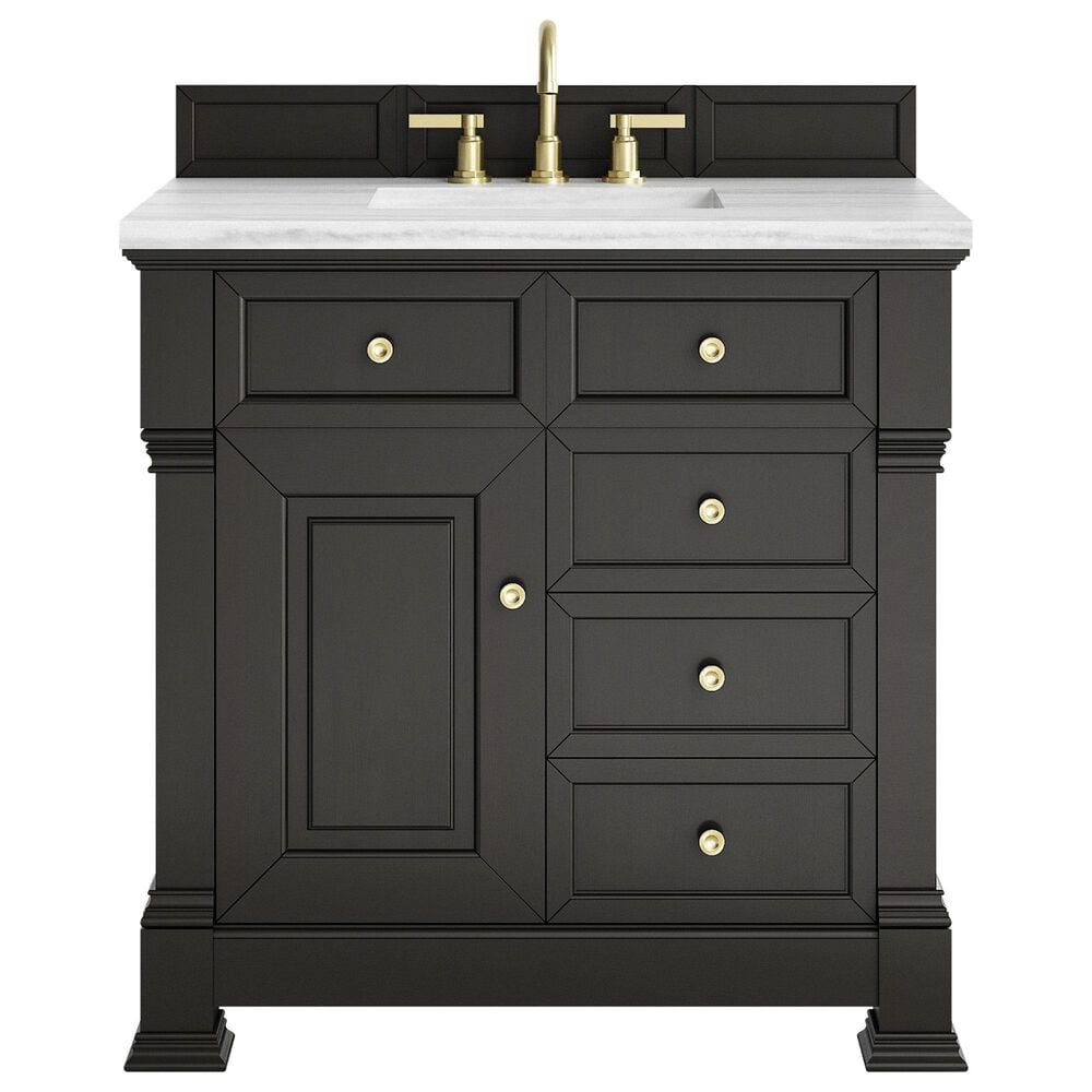 James Martin Vanities Brookfield 36&quot; Single Bathroom Vanity in Black Onyx with 3 cm Arctic Fall Solid Surface Top and Rectangular Sink, , large