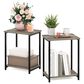 HOMLUX 2-Tier Metal Frame End Table with Open Shelf in French Oak Grey and Black (Set of 2), , large