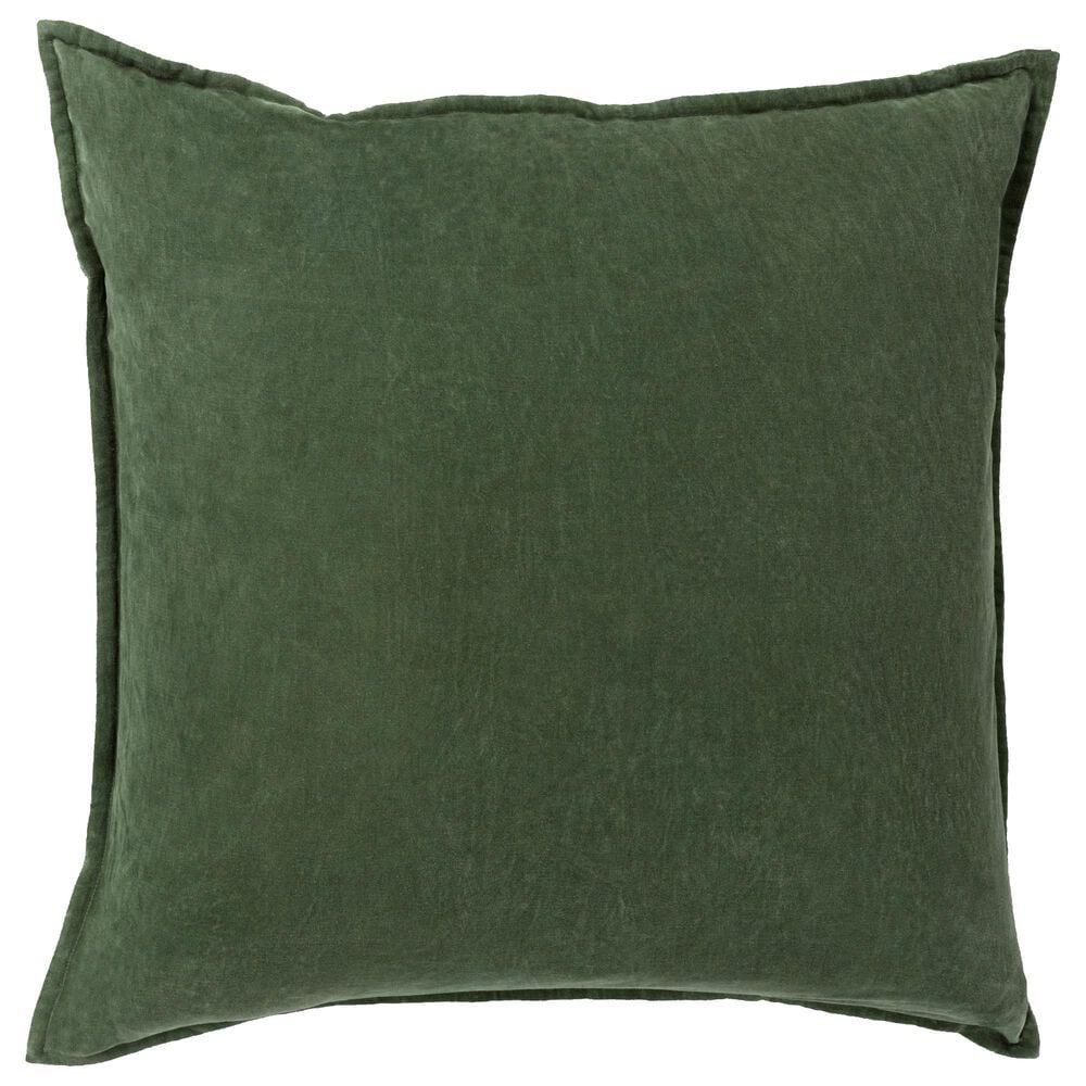 Surya Cotton Velvet 22" Square Throw Pillow in Medium Green, , large