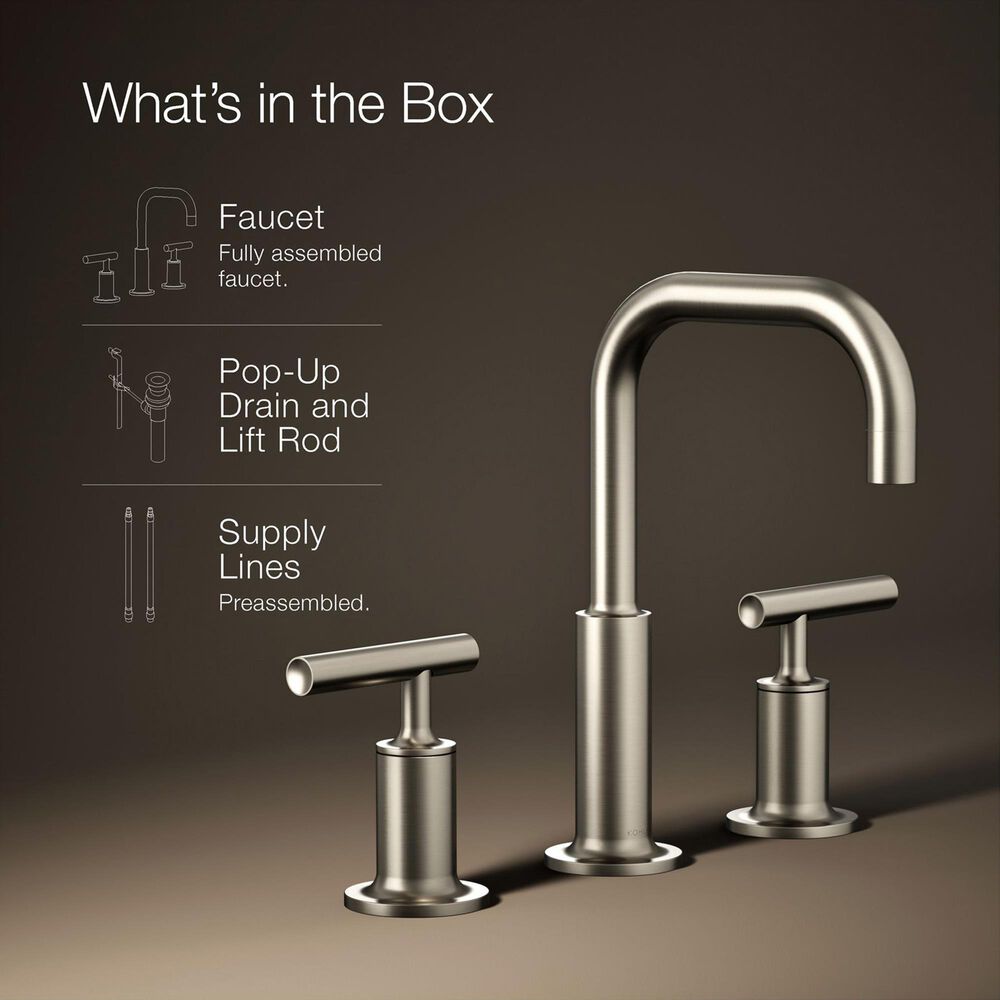 Kohler Purist Widespread Bathroom Sink Faucet with Lever Handles and High Gooseneck Spout in Vibrant Brushed Nickel, , large