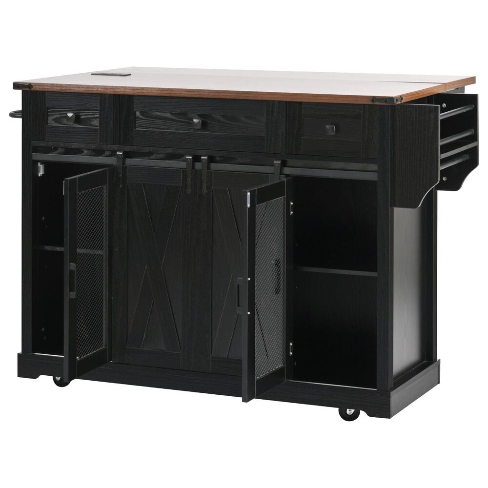 HOMLUX 58" Kitchen Island with Drop Leaf in Black and Brown, , large