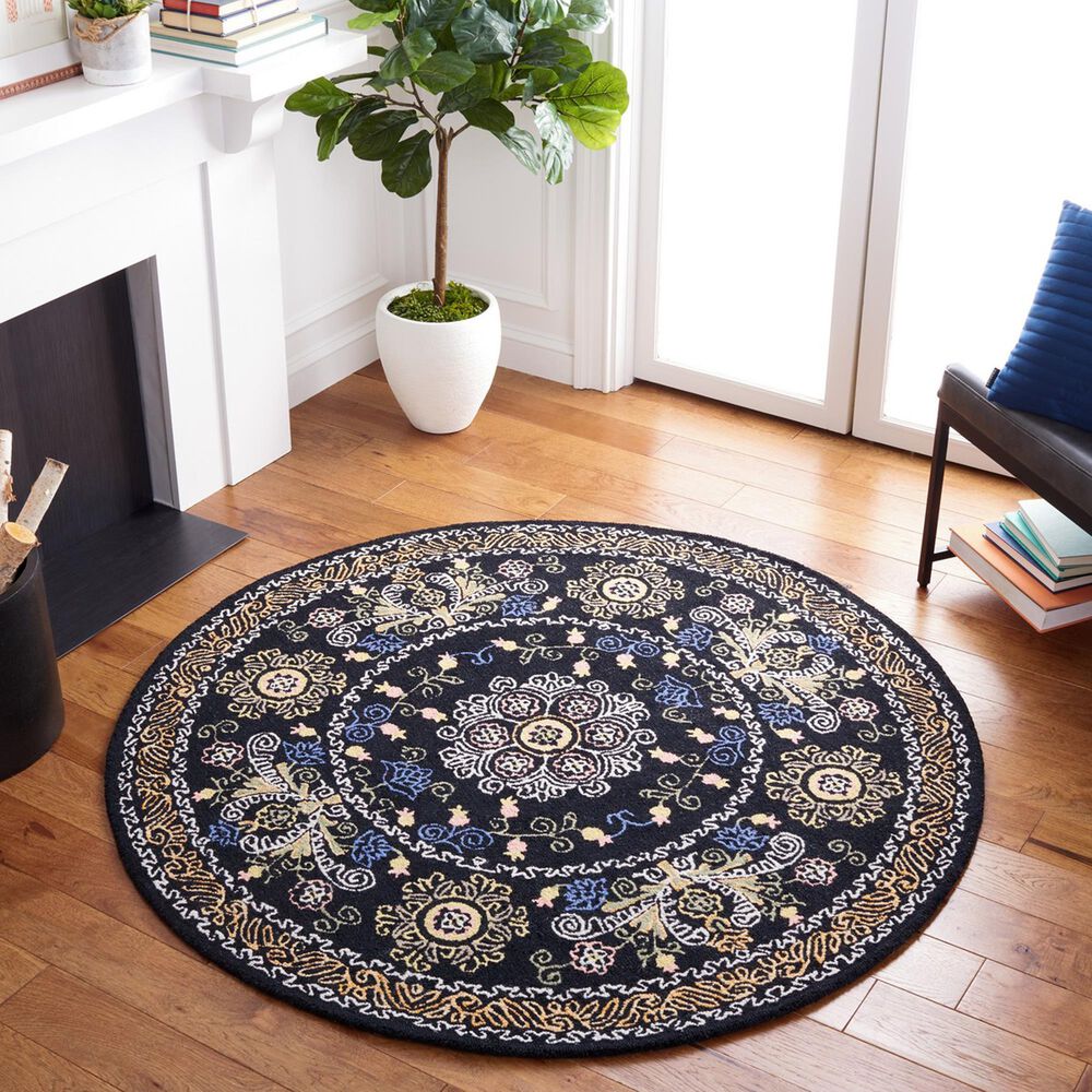 Safavieh Micro-Loop 5&#39; Round Black and Green Area Rug, , large