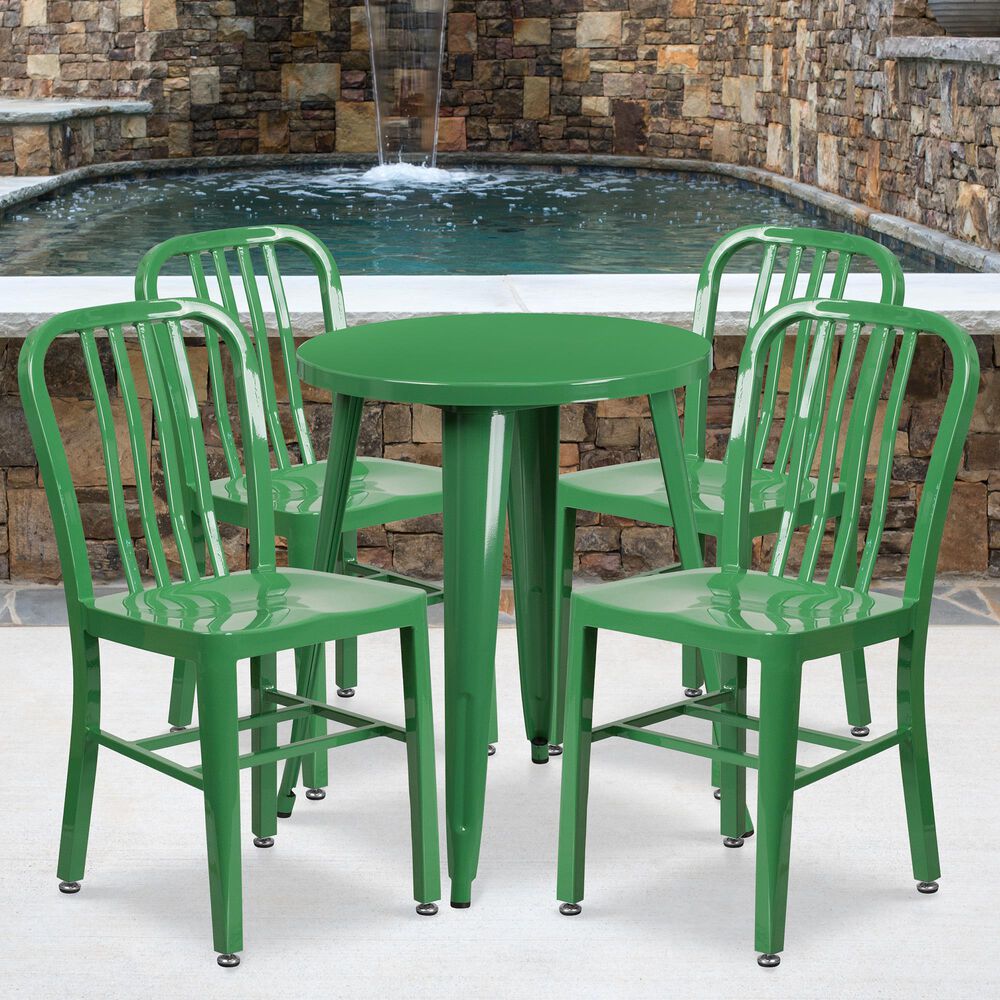 Flash Furniture 5-Piece Round Metal Table Set in Green, , large