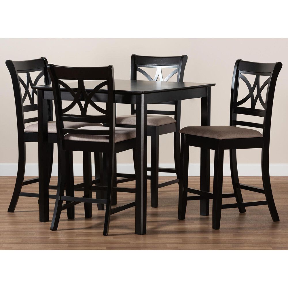 Baxton Studio Chandler 5-Piece Counter Height Set in Sand and Espresso Brown, , large