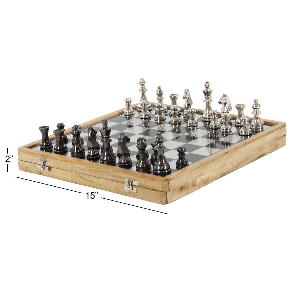 Maple and Jade 5&quot; x 15&quot; Chess Game Set in Black, Silver and Brown, , large