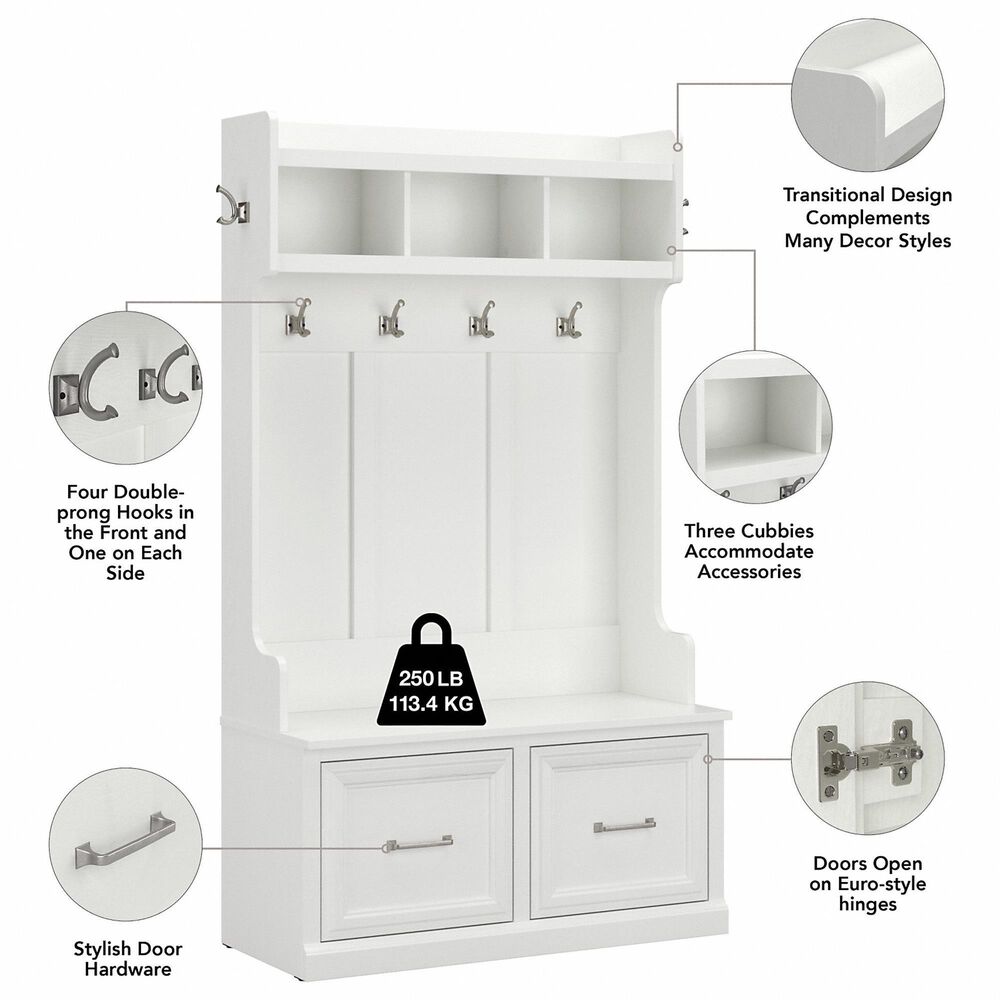 Bush Woodland Hall Tree with Storage Bench in White Nebraska