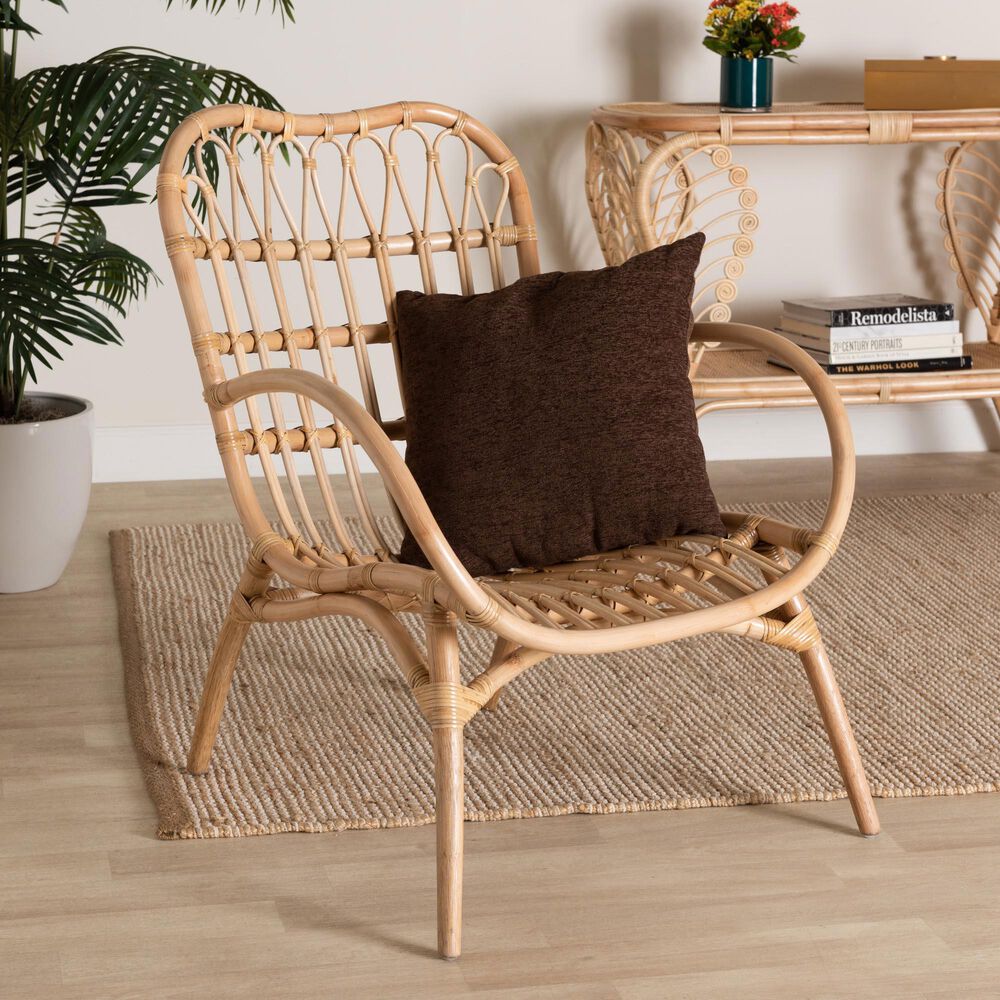 Baxton Studio Bajo Arm Chair in Natural Brown, , large