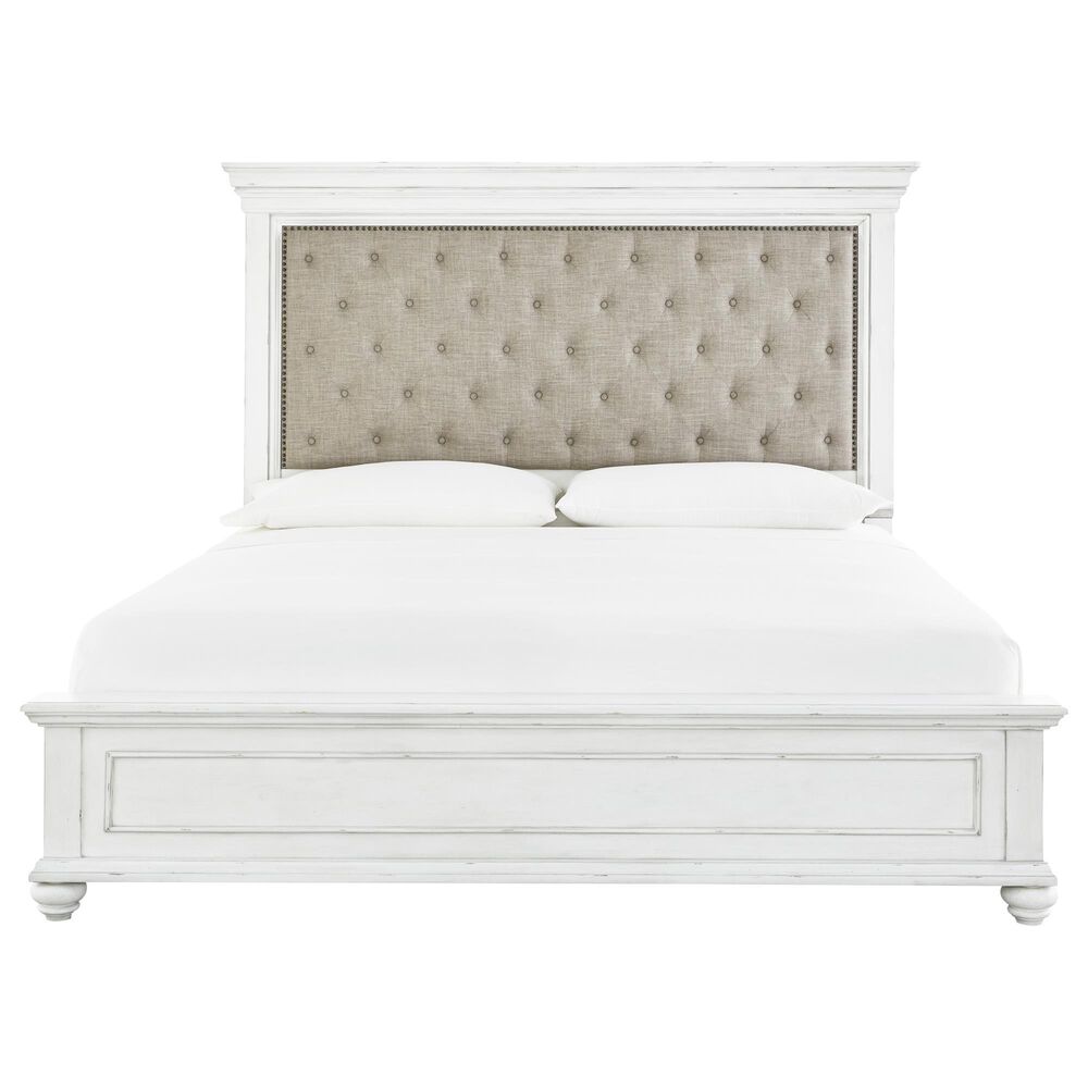 Ashley Kanwyn 4-Piece Cal King Upholstered Bed Set in Whitewash, , large