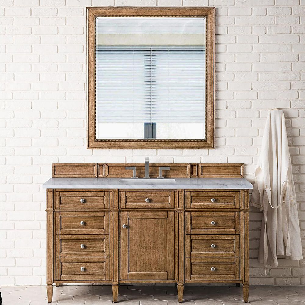 James Martin Vanities Brittany 60&quot; Single Bathroom Vanity in Saddle Brown with 3 cm Arctic Fall Solid Surface Top and Rectangular Sink, , large