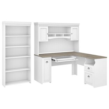 Bush Fairview 2-Piece Office Desk and Bookcase Set in Shiplap Gray and Pure White, , large