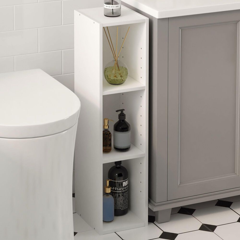 HOMLUX 8" 3-Tier Space Saving Bookcase with Open Adjustable Shelves in White, , large