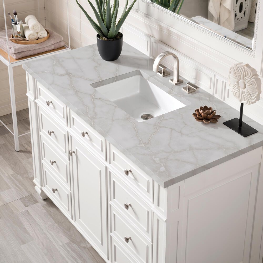 James Martin Vanities Bristol 48&quot; Single Bathroom Vanity in Bright White with 3 cm Victorian Silver Quartz Top and Rectangular Sink, , large