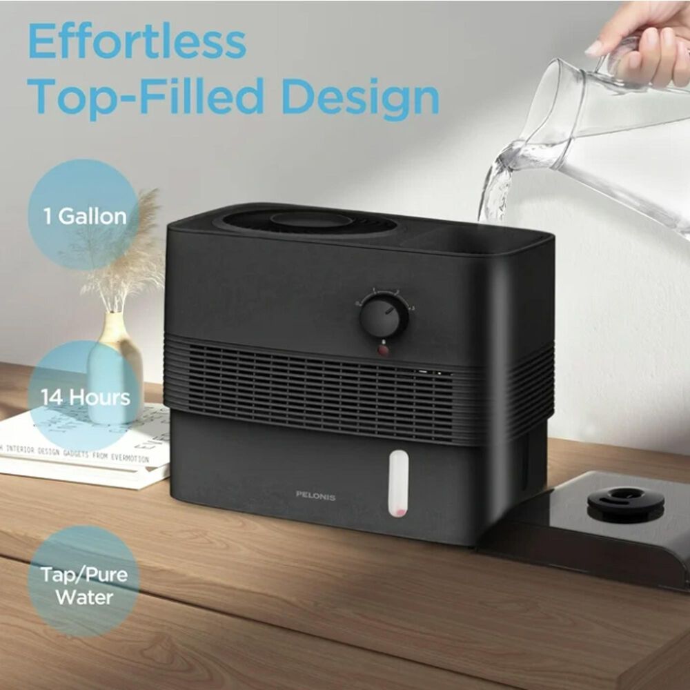 Pelonis 1-Gallon Evaporative Humidifier in Black, , large