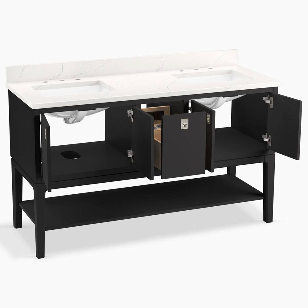 Kohler Seagrove 60" Double Bathroom Vanity in Ferrous Grey with 3 cm White Quartz Top and Rectangular Sinks, , large