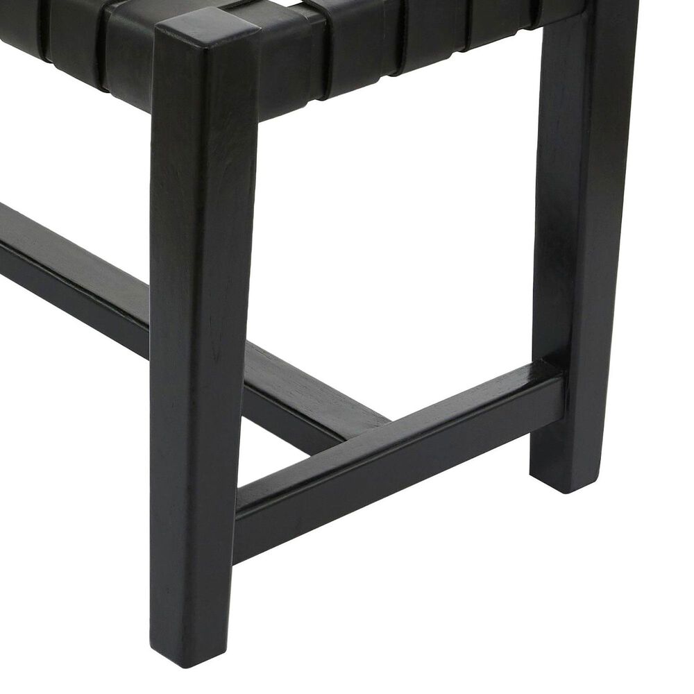 Maple and Jade 47&quot; Leather Handmade Woven Bench in Black, , large