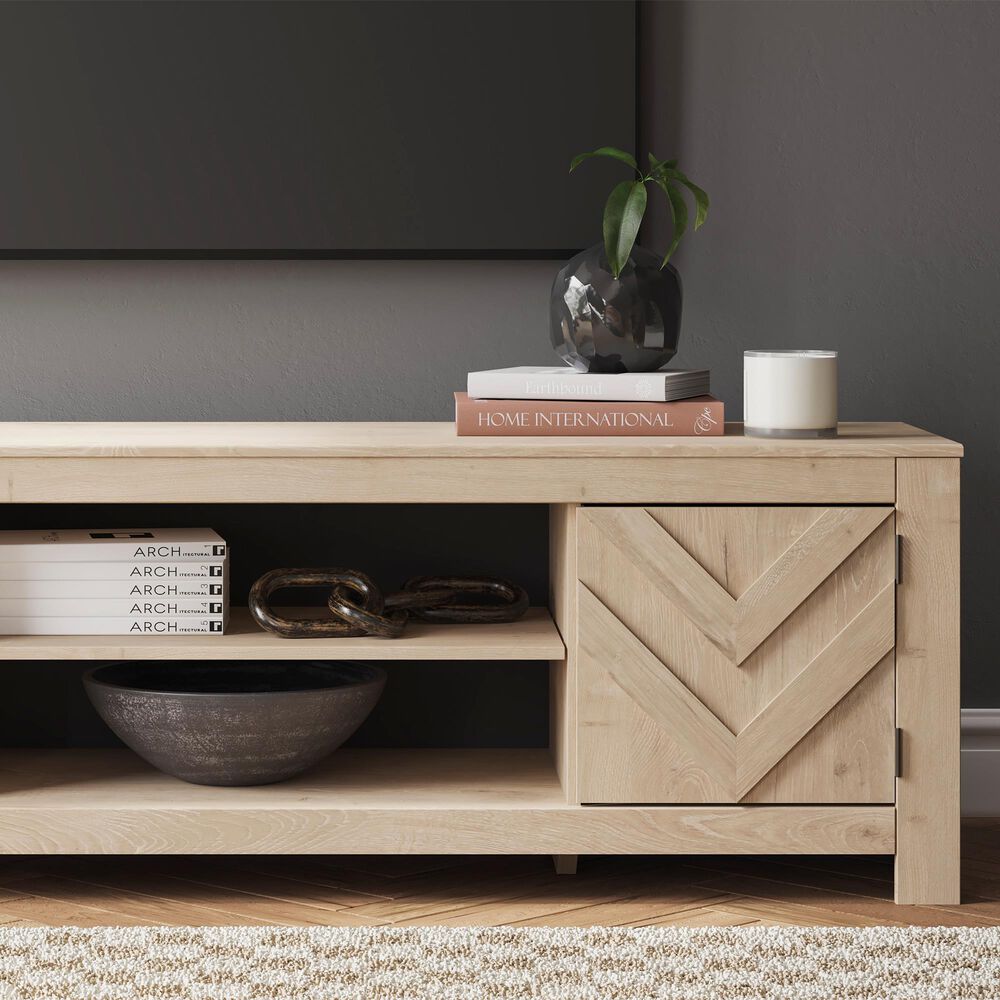 Ashley Cayboni 71&quot; Large TV Stand with Fireplace Option in Tan, , large