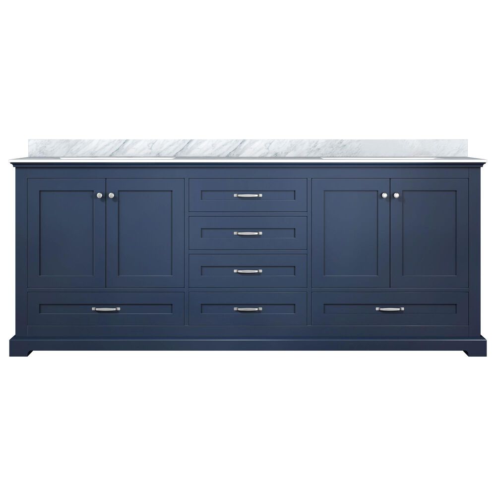 Lexora Home Dukes 80&quot; Double Bathroom Vanity in Navy Blue with 2 cm White Carrara Marble Top and Rectangular Sinks, , large