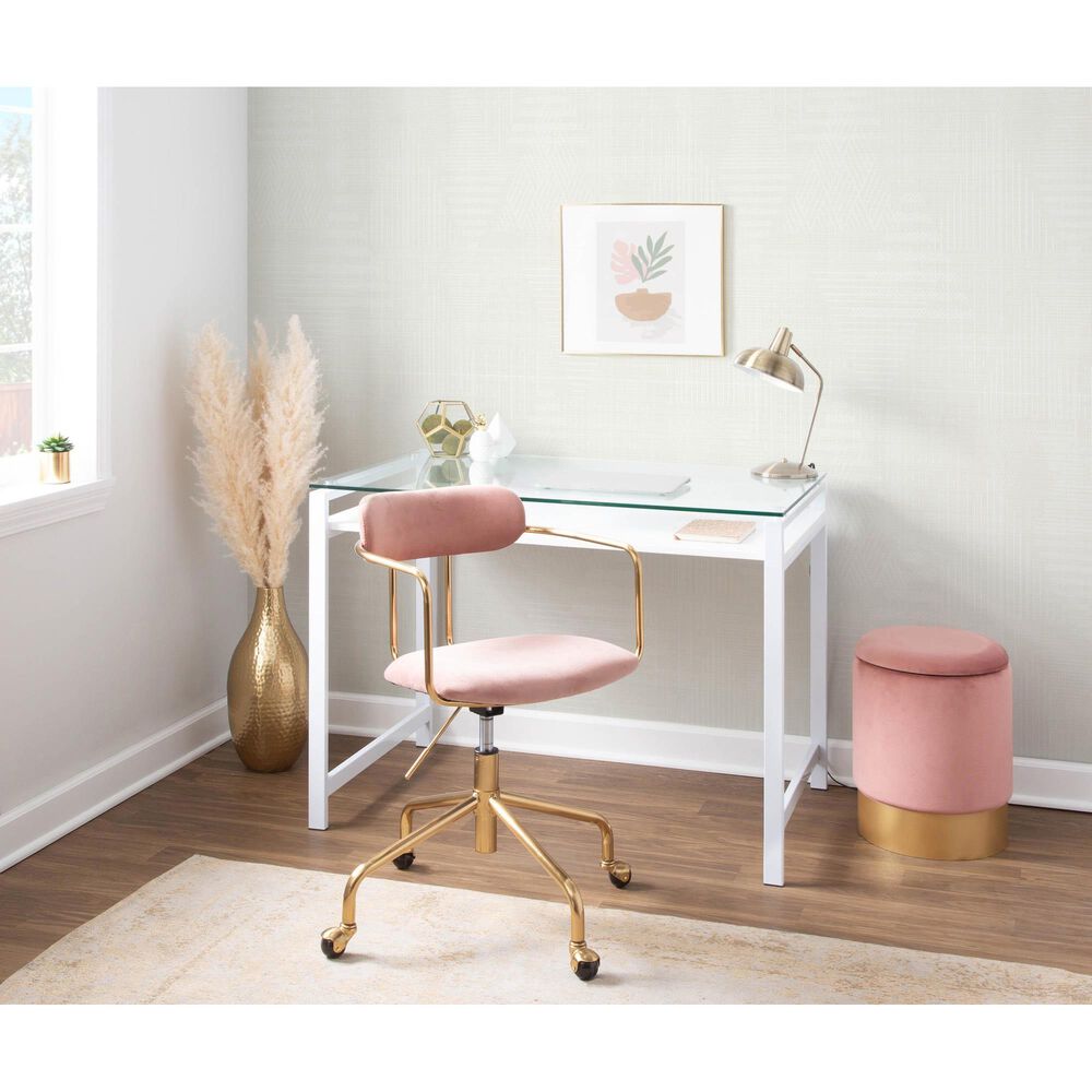 Lumisource Marla 2-Piece Nesting Ottoman Set in Pink Velvet and Gold, , large